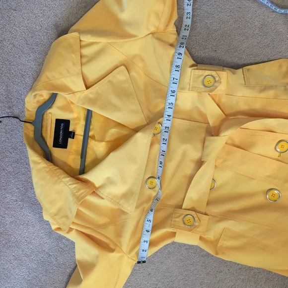 London Fog Retro Sunflower Yellow Double Breasted Belted Collared Trench Coat L - Picture 7 of 8